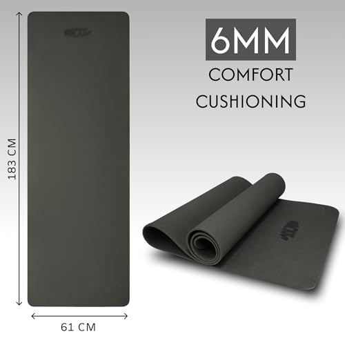 Image of Whackk TPE Laser Engraved Position Marking Yoga Mat|Pink & Purple Dual Colour|6 mm TPE Non-Slip Mat with Carry Strap|Lightweight & Eco-Friendly Non Toxic I Exercise and Fitness (Gray, 6mm)