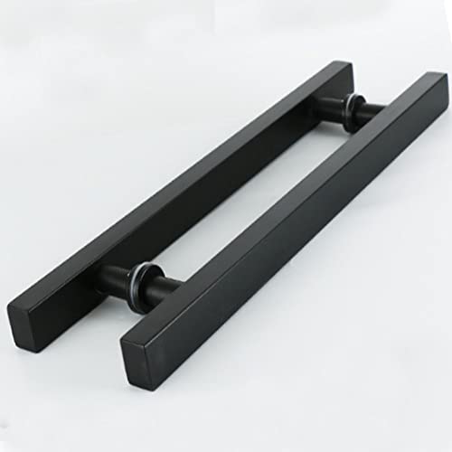 24 Inch Square Rectangle Shape Stainless Steel Pull Entrance Gate Long Handle Modern Commercial Interior Exterior Door T Bar Pull Push Two Side Glass Door Handle Matte Black Paint Finish #TOP4