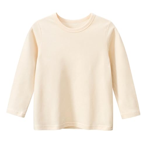 Little Boys Girls Basic Crewneck Long Sleeve Shirts Pullover Slim Stretchy Tops Solid Color Cotton Soft Undershirt for Kids