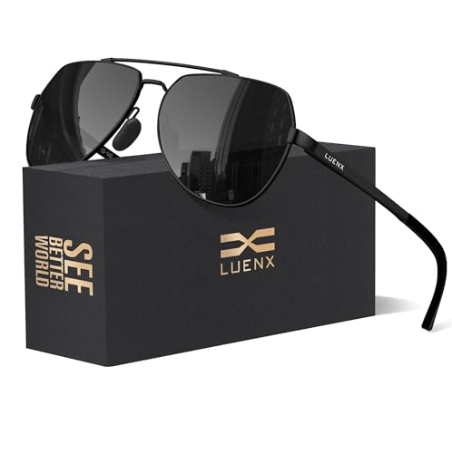 LUENX Aviator Sunglasses for Men Women Polarized New Shades Large Metal Frame - UV 400 Protection