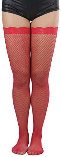 Image of ToBeInStyle Women's Wide Floral Lace Fishnet Thigh Hi Stockings