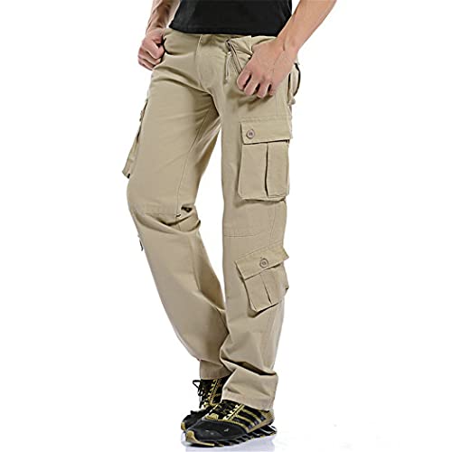 Pantalon cargo militaire droit en coton résistant pour entraînement khaki