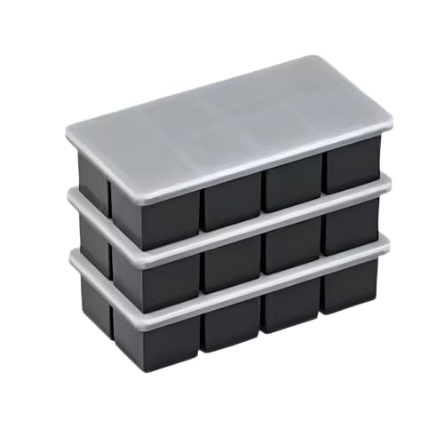 Image of Ice Cube Molds with Lid,Big Silicone Ice Cube Tray for Whiskey,2Inch Square Ice Cube Tray,Easy-Release Ice Mold,Giant Ice Cubes for Bourbon Cocktail (3, 4Black)