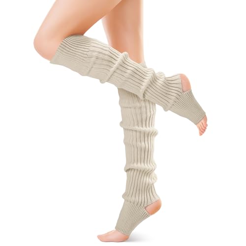 FGZ Long Leg Warmer 80s Party Ribbed Knit Outfits for Women Girls Fashion Socks Accessories Khaki