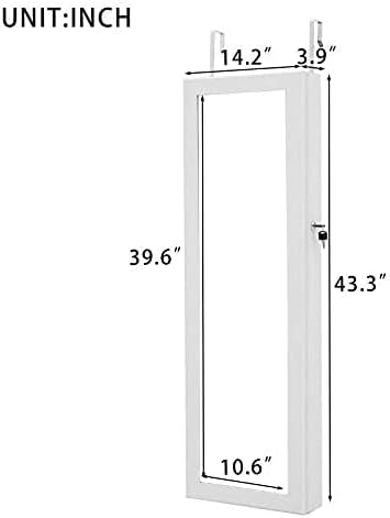 Miniatura 9 de HomVent Armario de joyería con espejo de 6 LED, espejo con almacenamiento de joyas, organizador de armario de joyería con cerradura, armario de