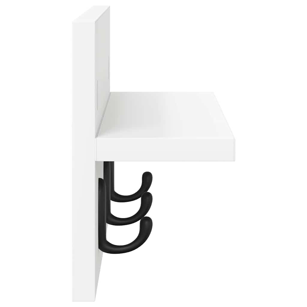 Porte-manteau mural en bois - Blanc - 40 x 10,5 x 18 cm - Avec étagère et 5 crochets métalliques - Design moderne - Construction robuste - Pour couloir, chambre à coucher