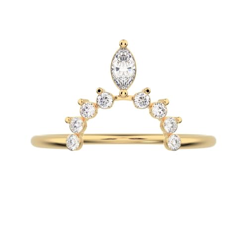 0.26 Ct Marquise Cut Diamond Dainty Minimalist Stackable Tiara Crown Chevron Eye Solid 14K Yellow Gold Everyday Wedding Band