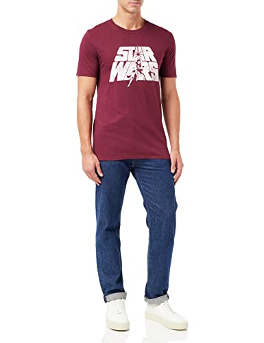 Star Wars Camiseta con Logo Retro Hombre, roja (Azul Burdeos),