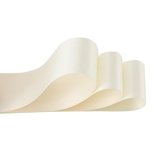 Dindosal Ivory Ribbon 2" Double Face Satin Ribbon Thick Ivory Ribbon For Gift Wrapping Wedding Decor Bridal Bouquet Baby Shower Party Decorations Diy Crafts Diaper Cake - 25Yards #TOP1