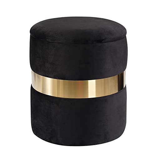 Pouf rond moderne en velours noir capitonné de haute qualité - 2