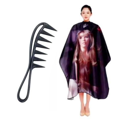 professional hair cutting cape with wide-tooth detangling comb, black salon styling set