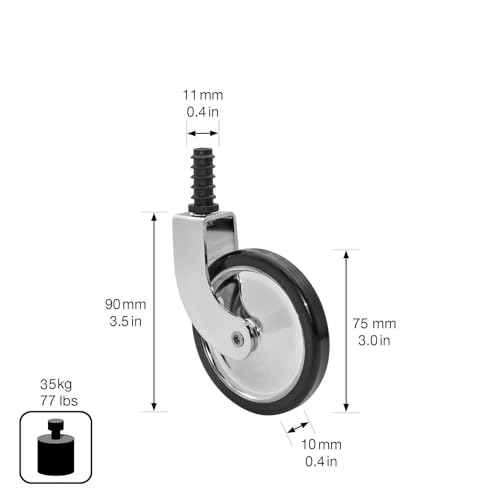 WAGNER Teewagenrolle DESIGN - Durchmesser Ø 75 mm, Bauhöhe 90 mm, schwarz/chrom, Stift + Hülse Ø 11 mm, Tragkraft 35 kg - 01908401