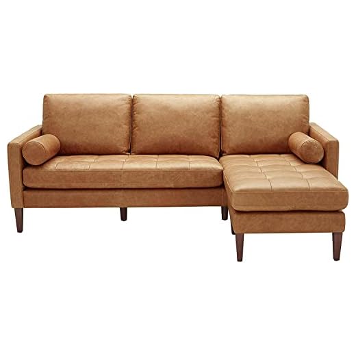 Amazon Brand – Rivet Aiden Mid-Century Modern Reversible Sectional Sofa (86") - Cognac Leather