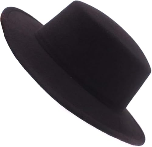 Chapeau Fedora classique en laine mélangée noire bord plat QUUPY