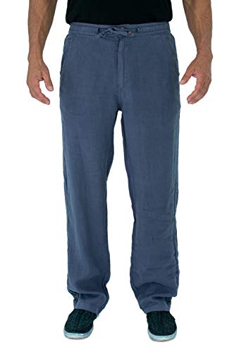 short fin Men's 100% Linen Drawstring Pants with Elastic Waistband