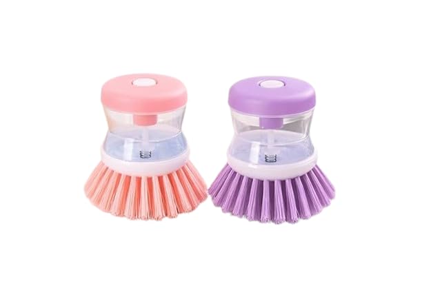 Soap Dispensing Dish Scrub Brush with Liquid Dispenser, Multicolour, Plastic, 3.5 Inches, Kitchen Sink Cleaner Dish Washer and Other Household Cleaner (Pack of 2)-image-8
