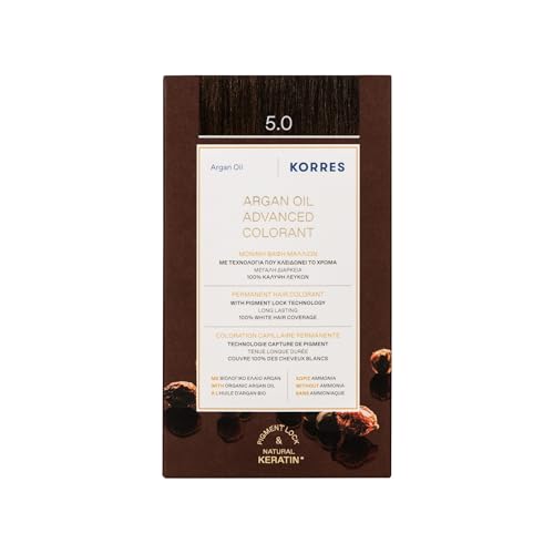 KORRES Coloration Permanente aux Extraits Végétaux Couvre 100% des Cheveux Blancs sans Ammoniaque/PPD 5.0 Châtain Clair, 1 Unité