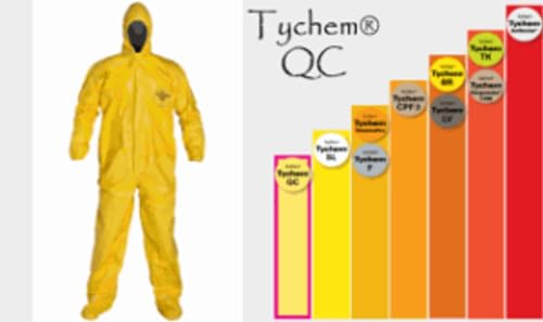 Macacão DuPont Tychem 2000 QC122S descartável resistente a produtos químicos com capuz, punho elásti