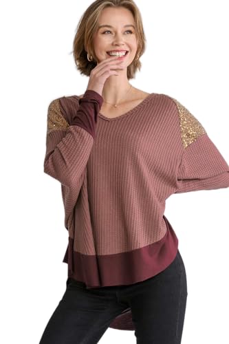 Umgee Dolman Long Sleeve Waffle Knit Top with...