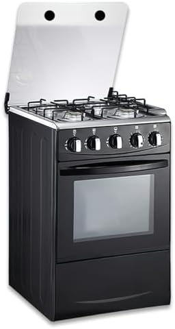 20" gas stove - equipped with 4 coil burners and stainless steel oven (Black: manual ignition)
