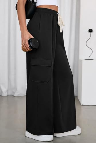 Aleumdr Women's Wide Leg Cargo Sweatpants Casual Loose Pants Drawstring High Waisted Baggy Lounge Pants with Pockets2