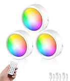 Rechargeable Puck Lights with Remote, 13 Colour Changeable Tap Light Dimmable Push Lights Stick On Closet Lights Wireless LED Touch Lighting for Under Cabinet, Bedroom Closet&Classroom 3 Pack
