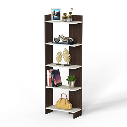 Image of BLUEWUD Lagoon Engineering Wood Multipurpose Floor Corner Stand Bookshelf with Home Decor Display Shelves Wall Book Storage Rack Organizer Cabinet Living Room Bedroom Office Home (Wenge & White)