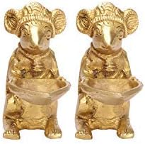 phareLamp Presents Brass Ganesha Mouse Rat Holding Diya Oil Lamp Pair (2 Pcs) Showpiece for Home Decor Vastu Fengshui Office Diwali Pooja Puja Gift Items #A158