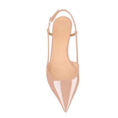 MODENCOCO Women's Patent Solid Buckle Ankle Strap Slingback Pointed Toe Low Heel Kitten Pumps Shoes 1.5 Inch2