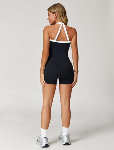 Image of ABOCIW 2 Pieces Workout Sets for Women, Cross Back Tank Top Matching High Waist Biker Shorts, Gym Yoga Pilates Outfits