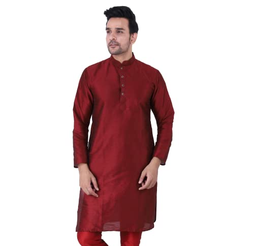 Image of Sadree Men's Silk Blend, Knee Length, Full Sleeve, Mandrin Collor, Solid Style, Attractive Colour, Solid Plain Kurtas