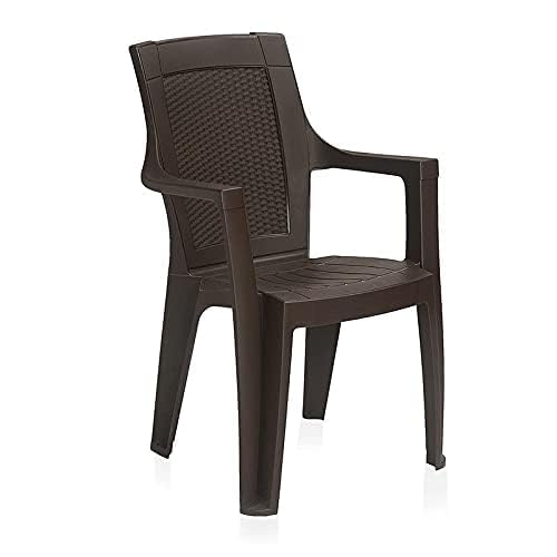 Image of INNOWIN Sweden Plastic Chair with Armrest | Pack of 2 | Strong & Durable | Modern Woven Back Design | Indoor & Outdoor Use | Living Room, Balcony, Garden Seating | Rust Brown | 3 Year Warranty