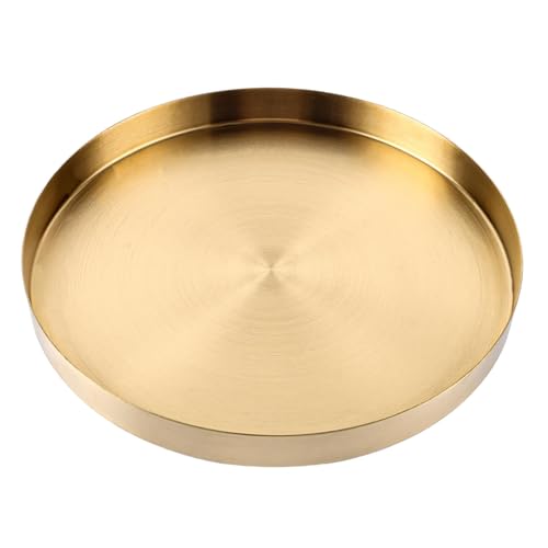 YAYODS bandejas para servir comida aço inoxidável, bandeja decorativa dourada, diâmetro de 30 cm, altura de 2,8 cm, prato decorativo com borda para jóias, decoração de mesa