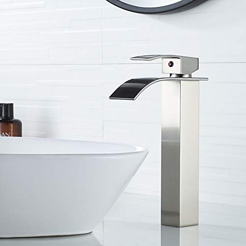 Voton Bathroom Vessel Faucet Tall Body Brushed Nickel Waterfall Single Handle One Hole Lavatory Sink Bowl Mixer Tap #TOP4