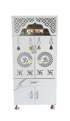 Image of Beautiful Home Temple /Pooja Mandir with Led Lights (Pre Assembled) Engineered Wood Home Temple (Height: 130, Pre-Assembled)|White