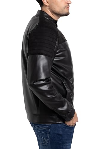 Image of X-Ray Men's Slim Fit Faux-Leather Moto Jacket with Removable Hood