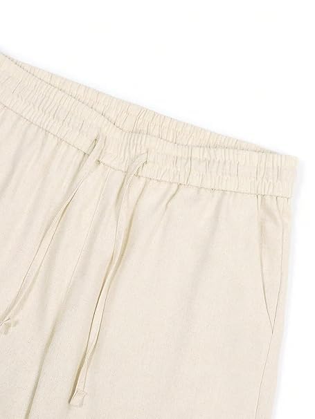 Image of CETLO Men's Cotton Linen Casual Shorts | Elastic Waist Drawstring Bermuda Half Pants with Side Pockets | Lightweight Breathable Summer Beach Holiday Travel Wear | Solid Colour | Beige, Navy, S to XXL