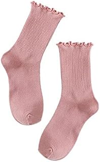 5 Pares De Calcetines con Volantes para Mujer, Negro, Blanco, Morado, Bonitos Calcetines A La Moda De Otoño Invierno, Calcetines De Algodón Suave para Niña De Color Sólido