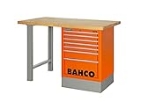 Banco de trabajo con encimera de madera de industria pesada con 2 patas y 6 cajones en color negro de 1500 mm x 750 mm x 1030 mm de la marca BAHCO