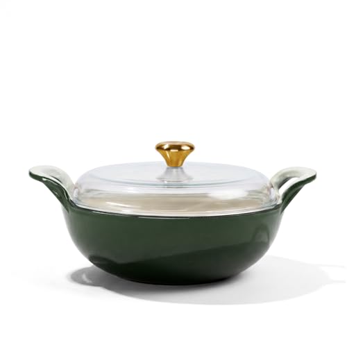 Image of CUMIN CO. Cast Iron Kadai with Lid | 3L, 26 cm | Induction Base Cookware |10 Years Warranty | Non Toxic Heavy Bottom Kadhai for Frying | Chemical Free Coating | Free Accessories | Green