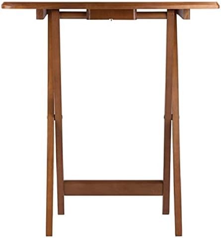 Contemporary Home Living Set of 5 Teak Brown Wooden Snack Tables with Storage Stand, 25.50”