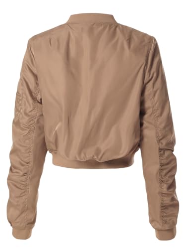 MixMatchy Women's Casual Bomber Jacket Zip Up Outerwear Windbreaker with Pockets3