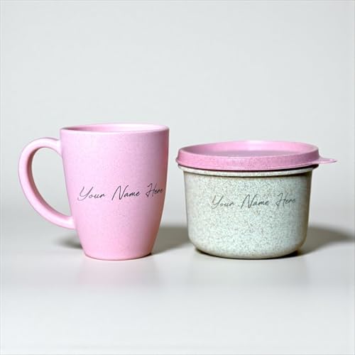 Image of Happy Cove Eco Friendly Rice Husk Wheat Straw Bamboo Fibre Coffee Mug & Snack Container - Personalized Gifts For Women | Customised Gifts For Women | Rakshabandhan Gift | Customized Gift | Chroma Pink