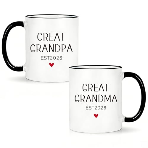 Lxenrra Great Grandpa and Great Grandma Est 2026 Mug Set Pregnancy Announcement for Grandparents New Grandparents Gift First Time Grandparent Coffee Mugs 11 Oz
