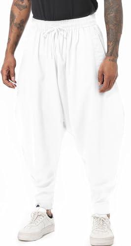 PACEIADTA Mens Casual Harem Pants Baggy Aladdin Hippie Elastic Waist Drop Crotch Trousers