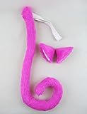 Happylifehere Long Fur Cat Ears and Cat Tail Set Halloween Party Kitty Cosplay Costume Kits (Hot pink)