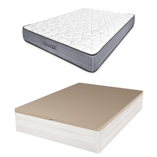 amuéblate online - Pack Colchón Muelles Ensacados con Visco Boxer Titanio + Canapé Madera Reforzado Gran Capacidad | Color Gris Polar 135 x 200