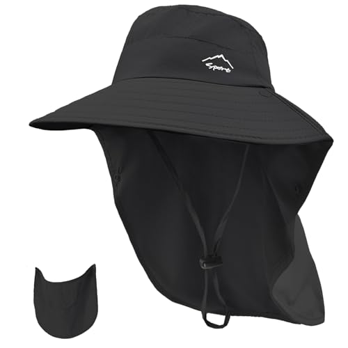 Image of Rosoz Sun Hat for Men Women with Neck Flap,Wide Brim UPF50+ Fishing Hat with Detachable Face Cover Outdoor Sun Protection Hat
