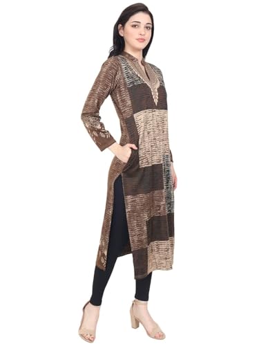 Image of Rosary Women's Winter Woolen Kurti Jacquard Straight Fit Ethnic Wear with 2 Side Pockets