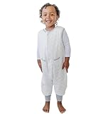 TEALBEE BABY: Softest Bamboo Sleep Suit with Feet for Walking Toddlers - Safest Sleeping Sack for Babies (12M-2T, White/Grey)